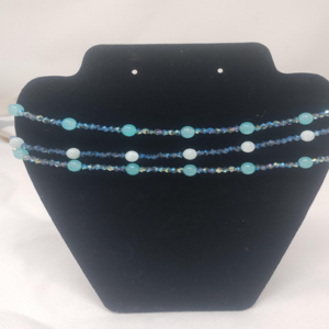3 layer ocean/cloud blue combimed metallic blue bicone bead chocker necklace
