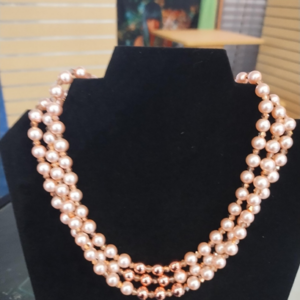 3 layer pink glass pearl/ Pink rose gold metallic bicone beads choker necklace
