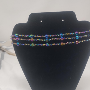 3 layer rainbow hematite crystal bead bicone bead choker necklace