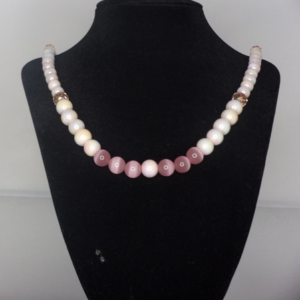 Pink glass pear/pink rondell/pink baby cat eye necklace