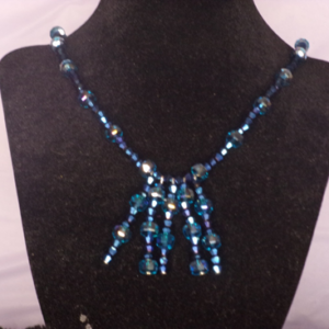 Lady elegance Hunter Metallic Blue dangler bicone spacer necklace