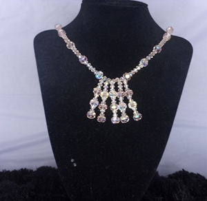 Lady elegance Hunter Baby Pink & Crystal grey dangler bicone spacer necklace