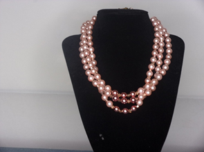 Pink Glass Pearl/pink hematite bicone spacer chocker necklace