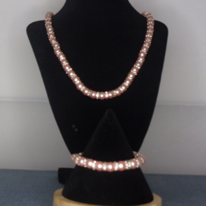Pink rose crystal spacer necklace and bracelet